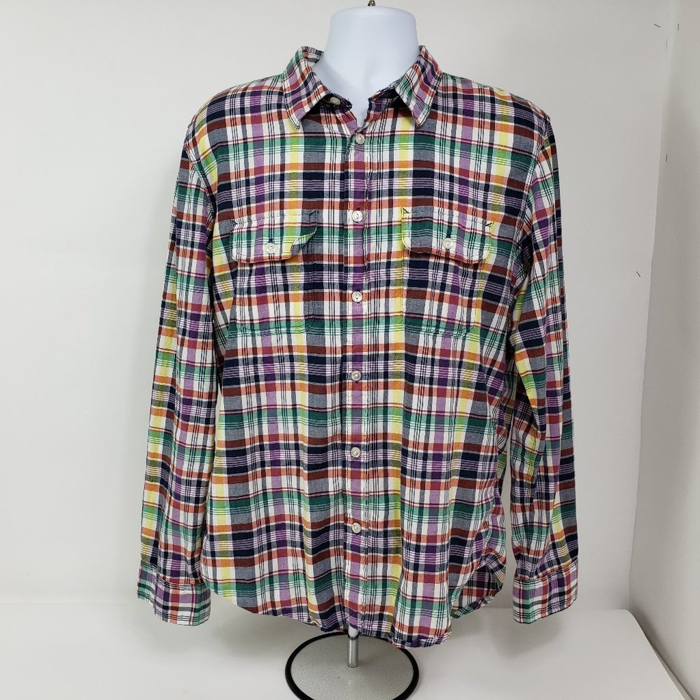 Lands End Canvas Mens Multi Colored Plaid Shirt